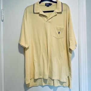 Polo Ralph Lauren Men 2XL Pale Yellow Navy Pony & Stripe On Collar. Cotton.